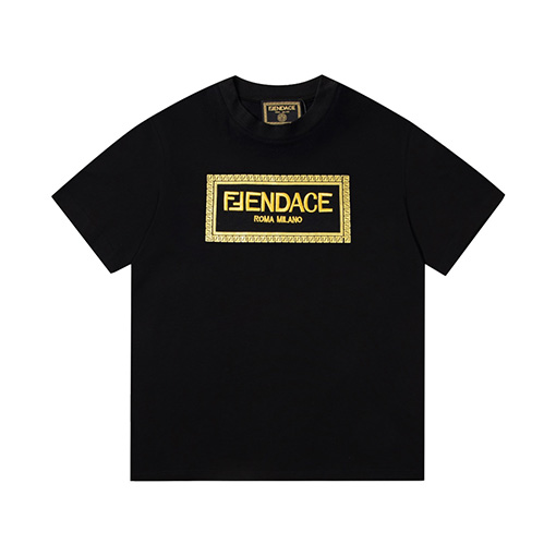 フェンディ X ヴェルサーチ連名前後ゴールド刺繍半袖Tシャツ