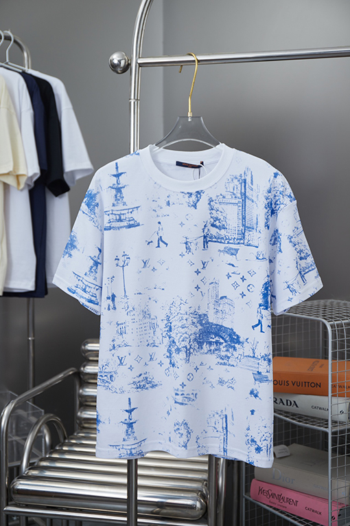 ルイヴィトンコピー新しいMonogram City Walkパターンプリントビーズ半袖シャツ