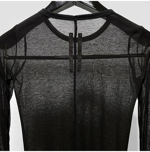 リックオウエンスコピー レディース薄手の透け感のあるラウンドネックベースのタイトな長袖Tシャツ