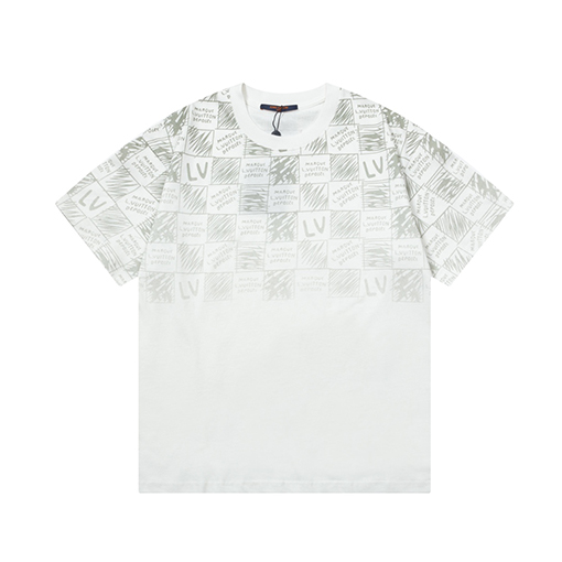 ルイヴィトン チェック柄のアルファベットプリント半袖Tシャツ