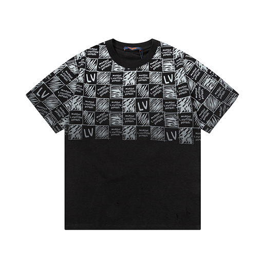ルイヴィトン チェック柄のアルファベットプリント半袖Tシャツ