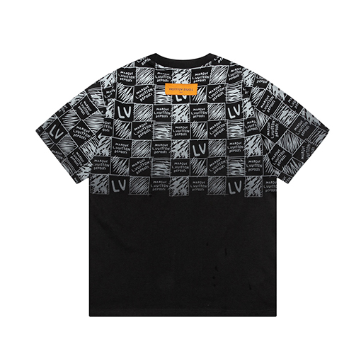 ルイヴィトン チェック柄のアルファベットプリント半袖Tシャツ