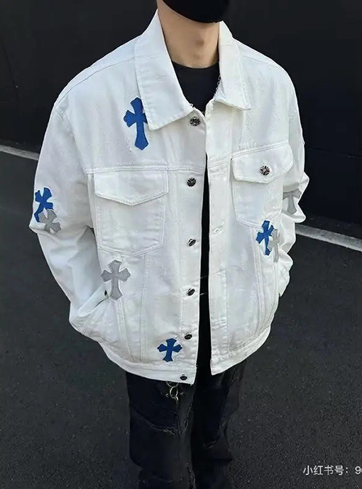 クロムハーツレザークロスレザー刺繍シャツデニムジャケット