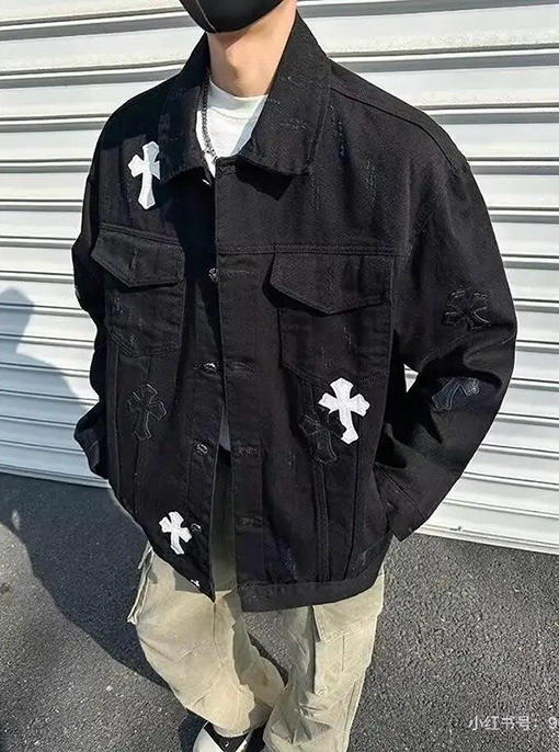 クロムハーツレザークロスレザー刺繍シャツデニムジャケット