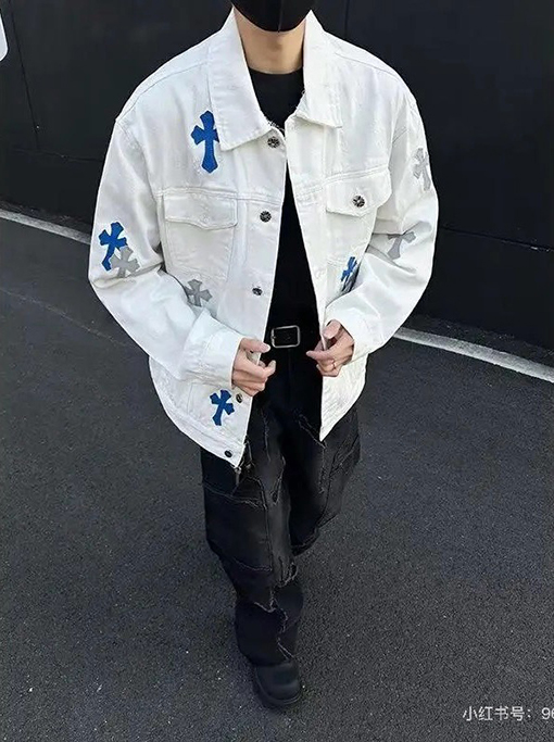 クロムハーツレザークロスレザー刺繍シャツデニムジャケット
