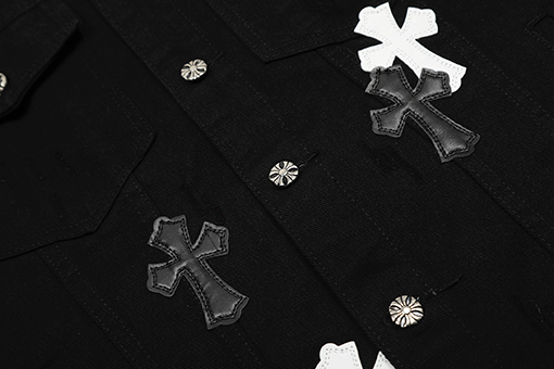 クロムハーツレザークロスレザー刺繍シャツデニムジャケット