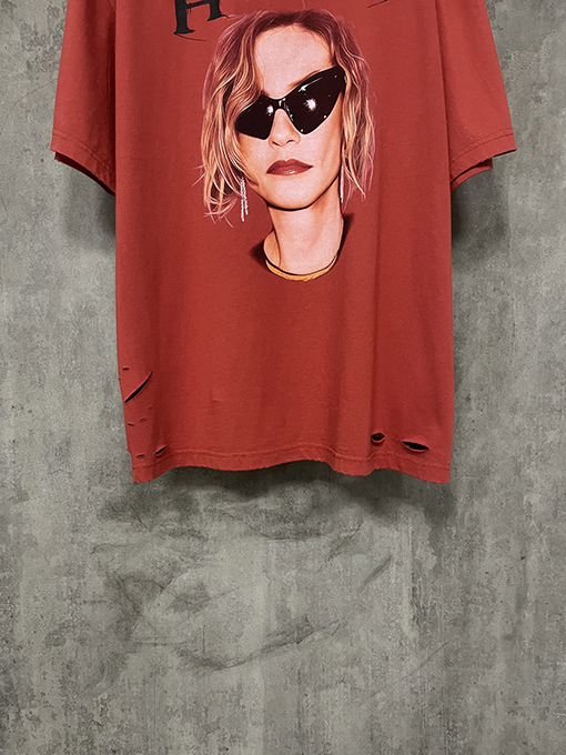 バレンシアガ25ss赤于爾プリント半袖tシャツ
