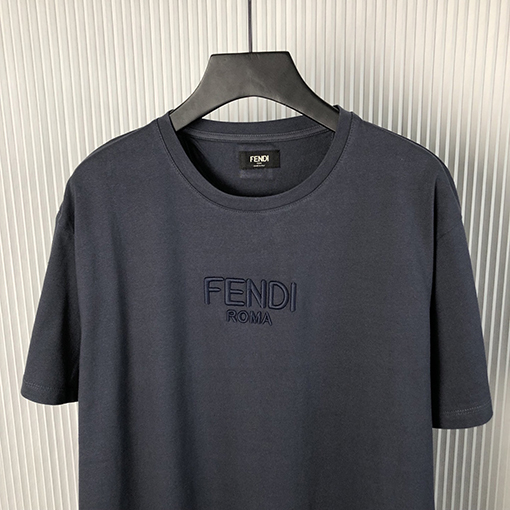 フェンディスーパーコピー 刺繍ロゴ入りクルーネックTシャツ