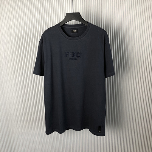 フェンディスーパーコピー 刺繍ロゴ入りクルーネックTシャツ
