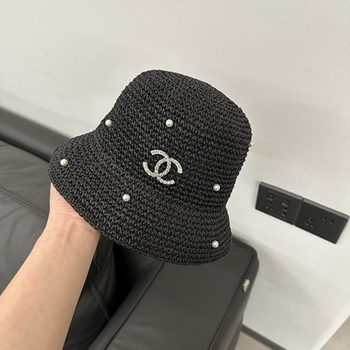 シャネルパール付き編み込みフィッシャーマンハット