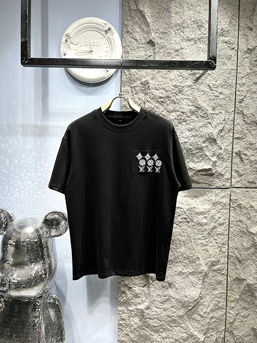 ルイヴィトンスーパーコピー刺繍ロゴ 半袖Tシャツ