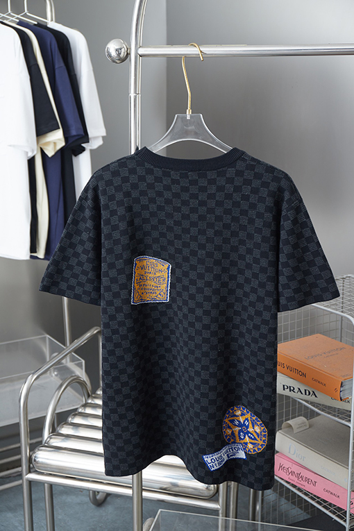 ルイヴィトン 新作 Lv ニットジャカードダミエ柄半袖Tシャツ