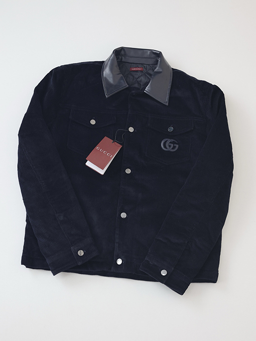 グッチスーパーコピー 新しいモデルコーデュロイレザーラペル刺繍ジャケット