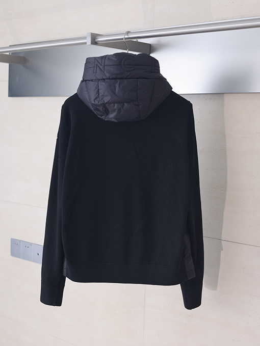 モンクレール フード付き刺繍ジッパーウールニットパッチワークジャケットシングルダウンジャケット