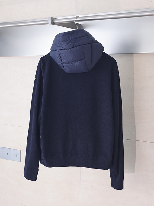 モンクレール フード付き刺繍ジッパーウールニットパッチワークジャケットシングルダウンジャケット