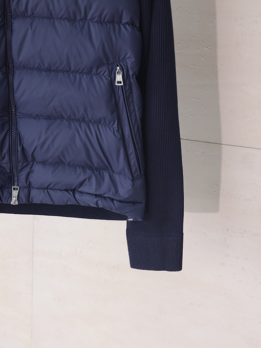 モンクレール フード付き刺繍ジッパーウールニットパッチワークジャケットシングルダウンジャケット