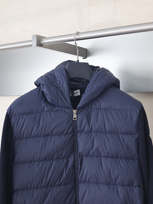 モンクレール フード付き刺繍ジッパーウールニットパッチワークジャケットシングルダウンジャケット