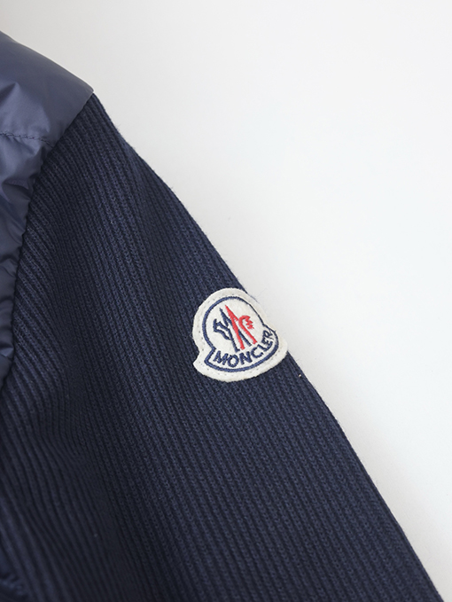 モンクレール フード付き刺繍ジッパーウールニットパッチワークジャケットシングルダウンジャケット