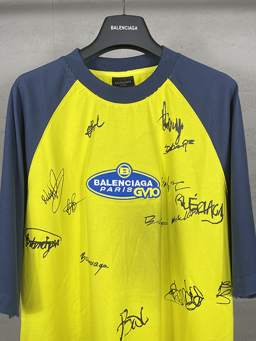 バレンシアガ カラーブロック シグネチャープリント 刺繍ロゴ グラフィティ 半袖 Tシャツ