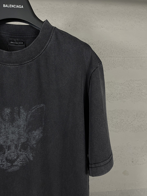 バレンシアガ レディースダイレクトプリントウォッシュダメージ半袖Tシャツ