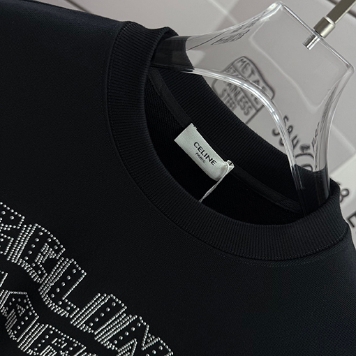 セリーヌコピー 新しいシルバービーズとラインストーンロゴクルーネックパーカー