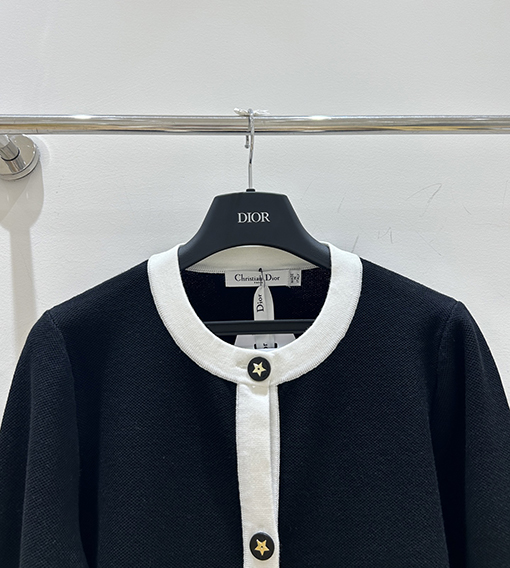 ディオール 新しい黒と白のカラーブロックボタンカーディガン