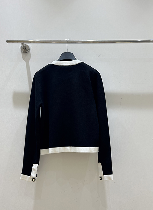 ディオール 新しい黒と白のカラーブロックボタンカーディガン