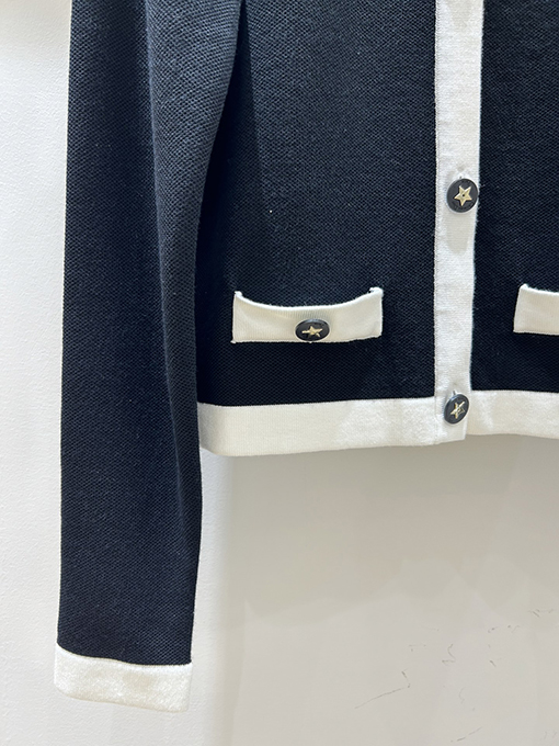 ディオール 新しい黒と白のカラーブロックボタンカーディガン