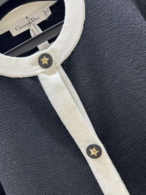 ディオール 新しい黒と白のカラーブロックボタンカーディガン