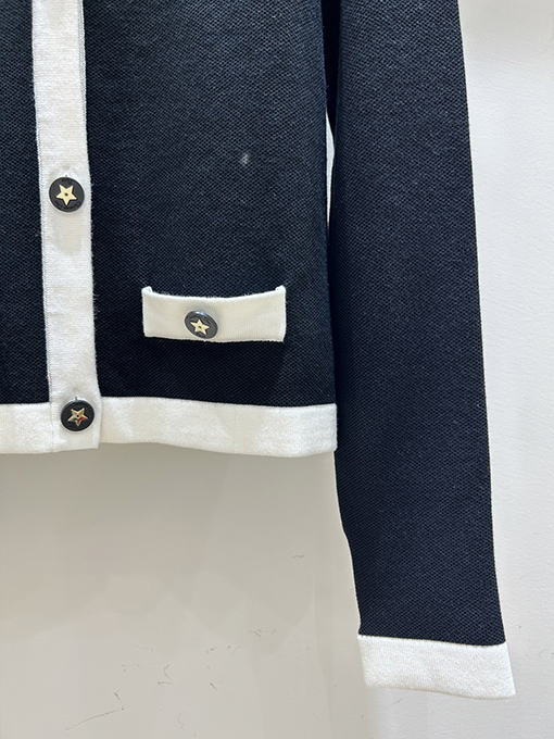 ディオール 新しい黒と白のカラーブロックボタンカーディガン