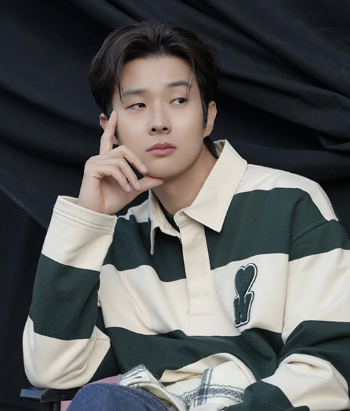 アミ フランスのミニマリストなグリーンのストライプ柄ラペル長袖プルオーバー