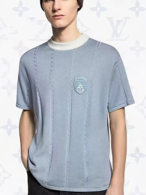 ルイヴィトン チャン・ザイ刺繍ラウンドネックニット半袖Tシャツ