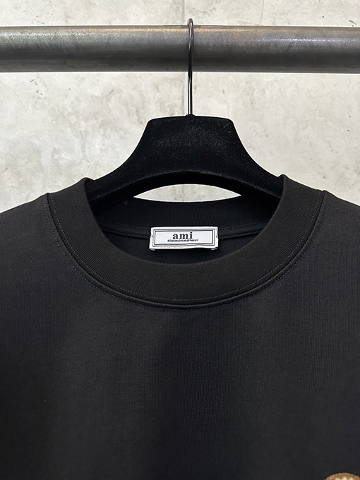 アミ レターハート型ラウンドネックヘビーウェイト半袖Tシャツ