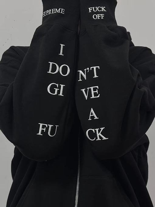 シュプリーム SUPREME IDGAF ZIP UP HOODED30 刺繍入りレタリングジップアップフード付きスパーカー