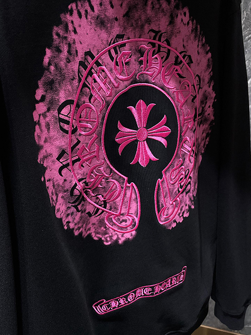 クロムハーツ カラフルなダブルシャドウの馬蹄形のクロス刺繍り、インクが飛び散ったフード付きスパーカー