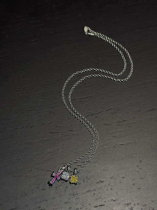 クロムハーツ 新しいクロスホワイトゴールドメッキシュガーキューブネックレス