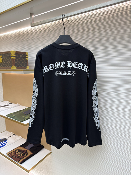 クロムハーツ クロス柄のアンティークシルバーボタンヘンリーカラー長袖シャツ