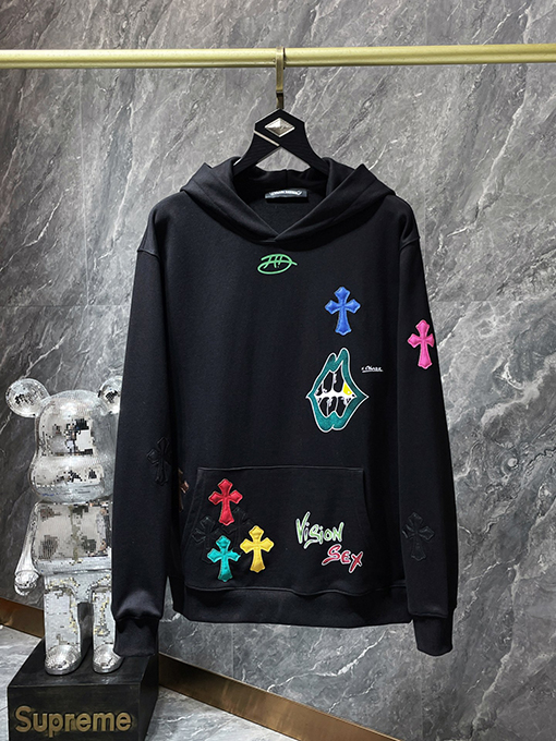 クロムハーツ カラフルなクロスパッチワークサンスクリット手描きグラフィティパーカー