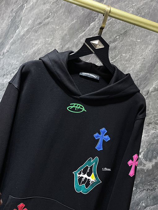 クロムハーツ カラフルなクロスパッチワークサンスクリット手描きグラフィティパーカー