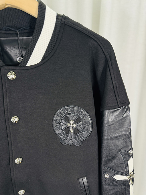クロムハーツ 3Dレザーカップルカジュアルカーディガン付きフリース裏地ベースボールジャケット