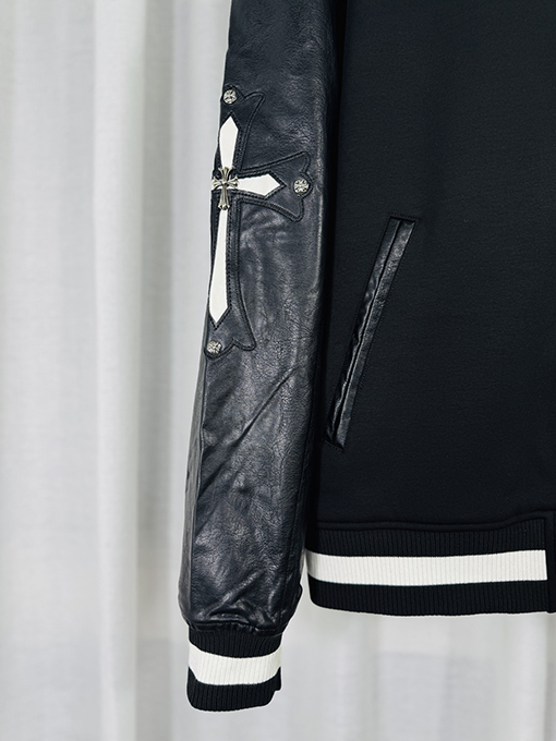 クロムハーツ 3Dレザーカップルカジュアルカーディガン付きフリース裏地ベースボールジャケット
