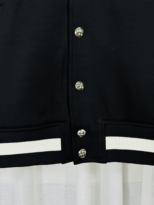 クロムハーツ 3Dレザーカップルカジュアルカーディガン付きフリース裏地ベースボールジャケット