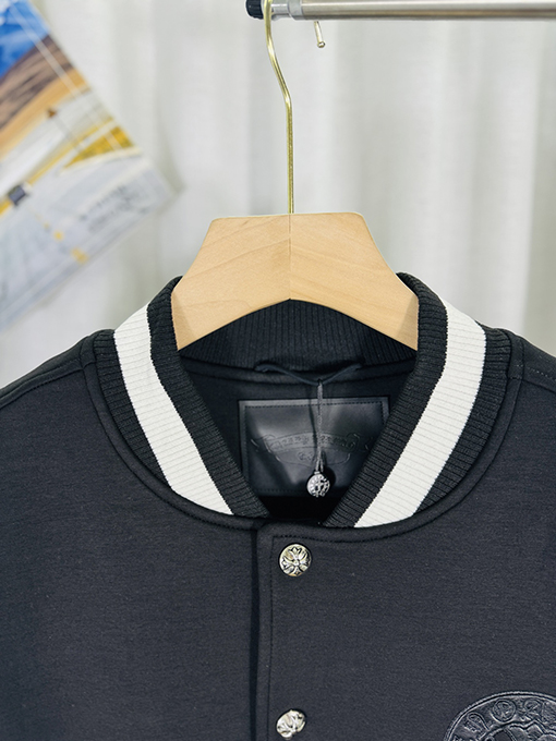 クロムハーツ 3Dレザーカップルカジュアルカーディガン付きフリース裏地ベースボールジャケット