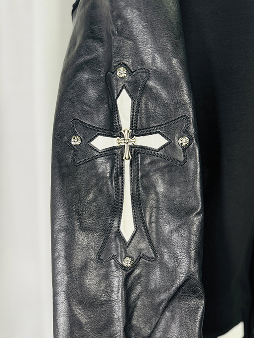 クロムハーツ 3Dレザーカップルカジュアルカーディガン付きフリース裏地ベースボールジャケット