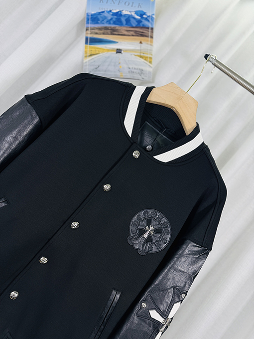 クロムハーツ 3Dレザーカップルカジュアルカーディガン付きフリース裏地ベースボールジャケット