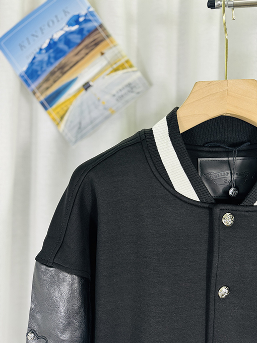 クロムハーツ 3Dレザーカップルカジュアルカーディガン付きフリース裏地ベースボールジャケット