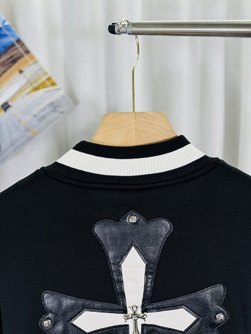 クロムハーツ 3Dレザーカップルカジュアルカーディガン付きフリース裏地ベースボールジャケット