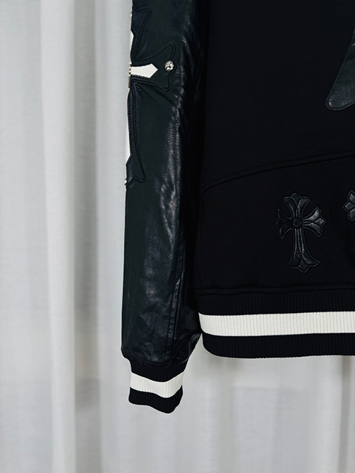 クロムハーツ 3Dレザーカップルカジュアルカーディガン付きフリース裏地ベースボールジャケット