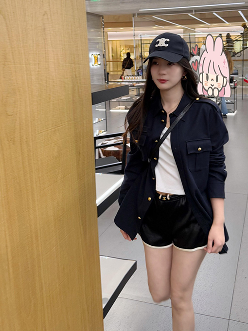 セリーヌコピー 新しい金メッキのネイビーブルーのシャツジャケット