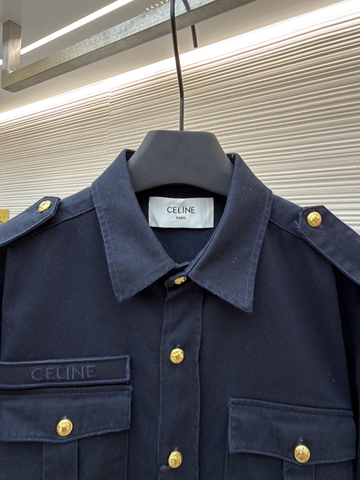 セリーヌコピー 新しい金メッキのネイビーブルーのシャツジャケット